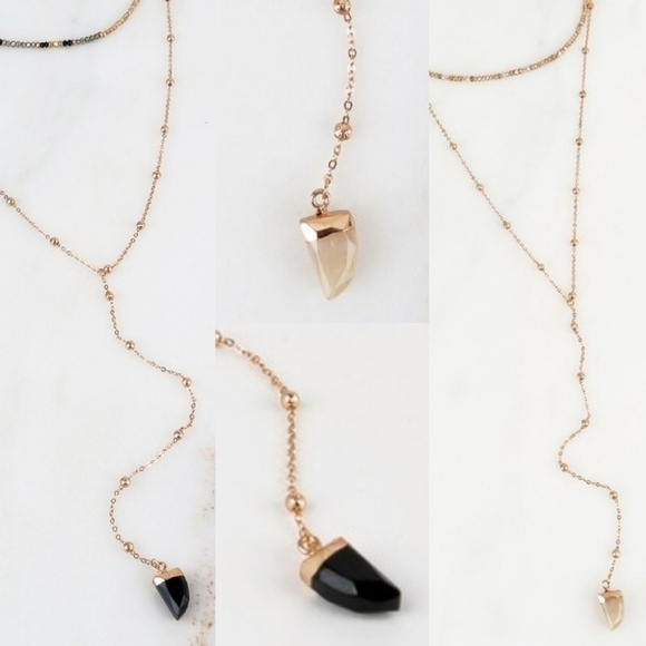 White and Gold Stone Horn Necklace- Threadzwear - Picture 2 of 5